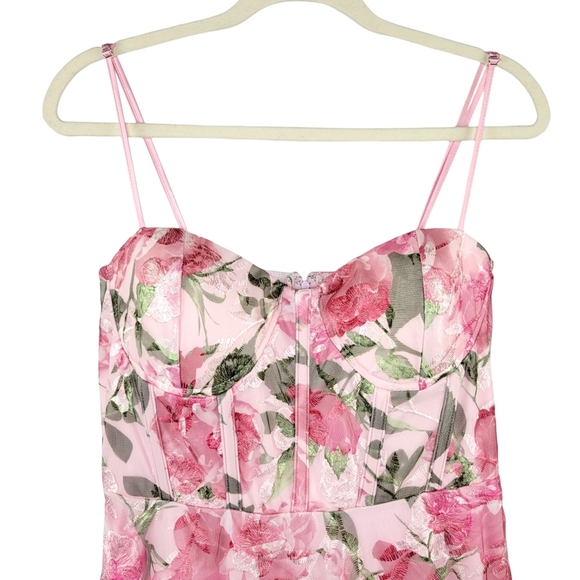 NEW Francesca's Lana Pink Floral Corset Maxi Dress Women's L Formal Prom Party - Picture 4 of 10